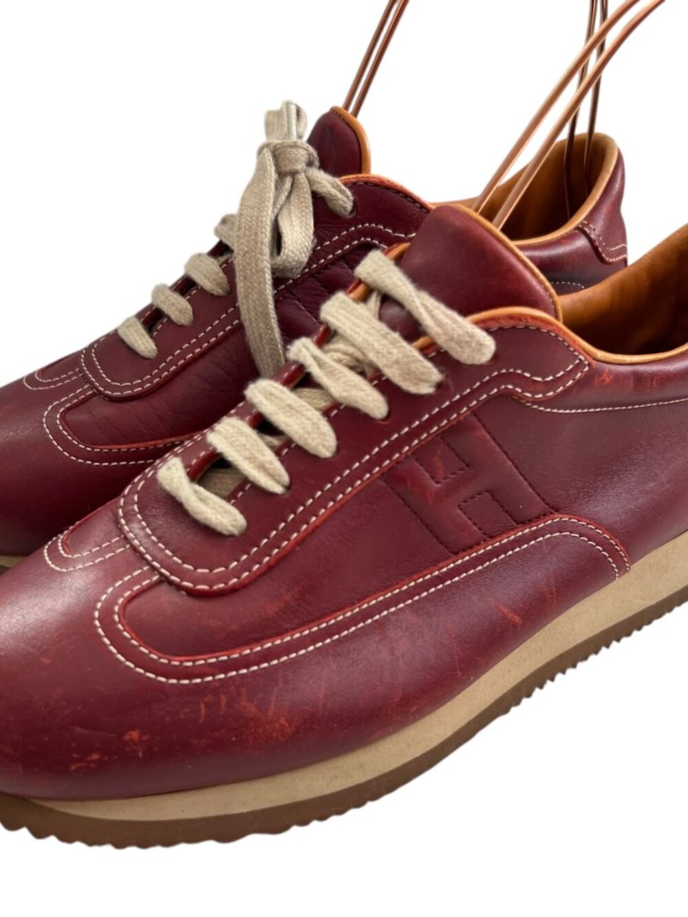 Hermes Quick leather sneakers red leather lace up 38.5 US womens 8 low top shoes - Picture 3 of 14